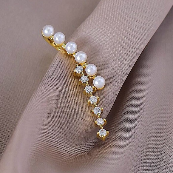 Pearl Gold Zircon Ear Climber - Picture 2 of 5